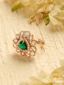 Zaveri Pearls Zaveri Rose Gold-Plated Pearls Green Dazzling Cubic Zirconia Contemporary Adjustable Ring