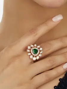 Zaveri Pearls Gold-Plated Cubic Zirconia Studded Adjustable Finger Ring