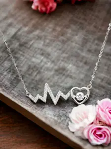 Nistra Sterling Silver Rhodium-Plated Cubic Zirconia Studded Necklace