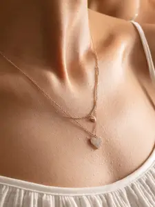 Nistra Sterling Silver Rose Gold-Plated Cubic Zirconia Studded Layered Necklace