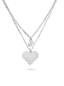 Nistra Sterling Silver Rhodium-Plated Cubic Zirconia Twice the Love Layered Necklace