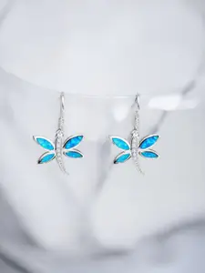 Nistra Opal Rhodium Plated Sterling Silver Animal Shaped Drop Earrings