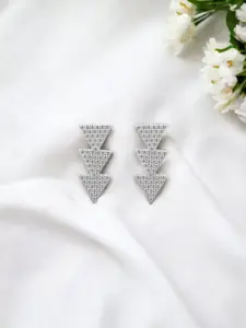 Nistra Rhodium-Plated Sterling Silver Triangular Studs Earrings