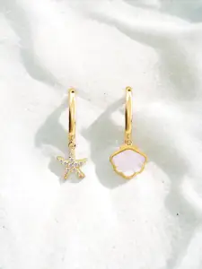 Nistra Gold-Plated Sterling Silver Star & Oceanic Shell Shaped Hoop Earrings
