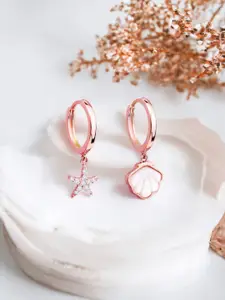 Nistra Rose Gold-Plated Sterling Silver Star & Oceanic Shell Shaped Hoop Earrings