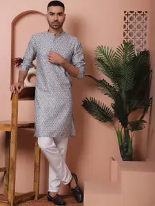 Anouk Floral Printed Regular Pure Cotton Sequinned Straight Kurta & Pyjamas