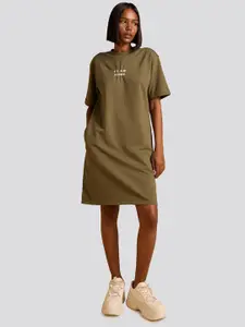 Muvazo Round Neck Drop Shoulder Cotton T-shirt Dress