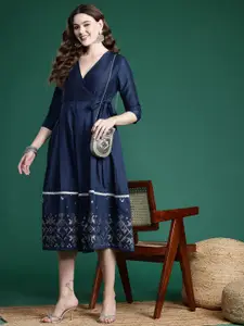 Sangria Ethnic Motifs Printed A-Line Midi Dress