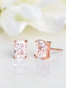Zavya 925 Sterling Silver Rose Gold-Plated Cubic Zirconia Studded Studs Earrings