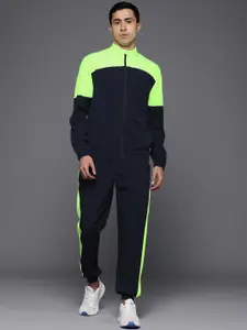 HRX by Hrithik Roshan Men Black & Neon Green Colourblocked Running Tracksuits