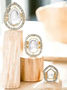 OOMPH Set Of 3 Kundan-Studded Rings