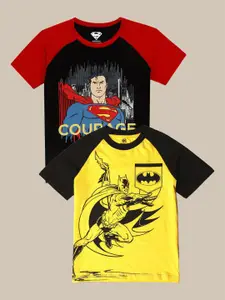 Kids Ville Boys Set of 2 Dc Comics Printed Pure Cotton Round Neck Raglan Sleeves T-shirts