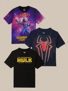 Kids Ville Boys Pack of 3 Avengers Printed Pure Cotton Round Neck Tshirts
