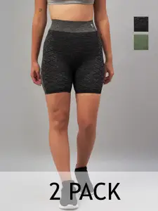 C9 AIRWEAR Women Pack of 2 Printed Skinny Fit High-Rise Cycling Sports Shorts