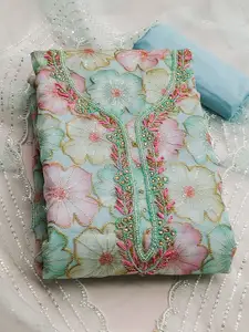 Ishin Floral Embroidered Sequinned Organza Unstitched Dress Material