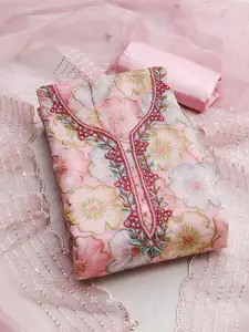 Ishin Floral Embroidered Sequinned Organza Unstitched Dress Material