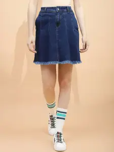 Global Republic Pleated Denim A-Line Mini Skirt