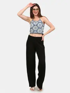 SUMAVI-FASHION Floral Embroidered Organic Cotton Schiffli Crop Top