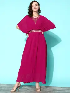 Sangria Mirror Work Embellished Maxi Ethnic Dress