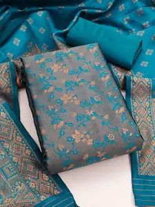 Ishin Unstitched Floral Woven Design Zari Dress Material