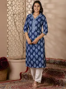 Nayo Women Ethnic Motifs Printed Cotton Straight Kurta