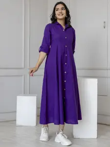 Nayo Shirt Collar Cotton Midi Dress