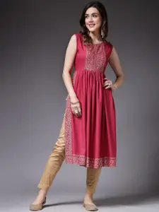 Stylum Round Neck Geometric Yoke Design Kurta