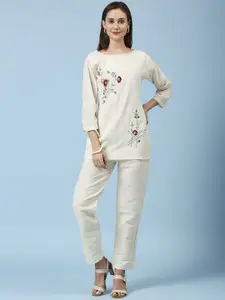 GUFRINA Textured Embroidered Thread Work Pure Cotton Casual Tops and Trousers