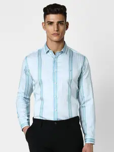 V Dot Slim Fit Opaque Striped Cotton Party Shirt