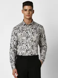 V Dot Slim Fit Floral Printed Spread Collar Pure Cotton Party Shirt