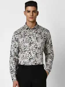 V Dot Slim Fit Floral Printed Spread Collar Pure Cotton Party Shirt