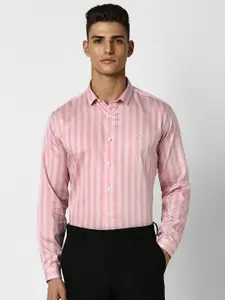 V Dot Slim Fit Striped Spread Collar Pure Cotton Party Shirt