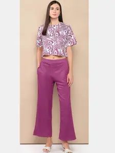 her by invictus Pink Abstract Printed Round Neck Casual Crop Top & Palazzos