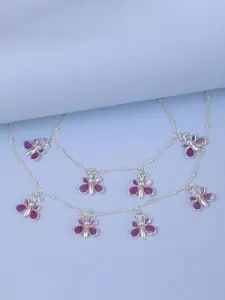 Unniyarcha Silver Butterfly Artificial Stones and Beads Anklet