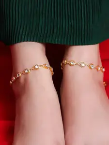 Unniyarcha 92.5 Silver Gold-Plated Artificial Stones and Beads Anklet