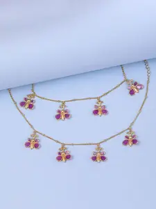 Unniyarcha Gold-Plated Silver Artificial Stones and Beads Anklet