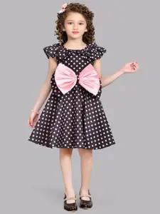 Pink Chick Polka Dot Print Flutter Sleeve Fit & Flare Dress