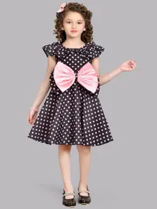 Pink Chick Polka Dot Print Flutter Sleeve Fit & Flare Dress