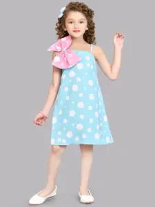 Pink Chick Shoulder Straps Polka Dot Printed Cotton A-Line Dress