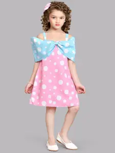 Pink Chick Shoulder Straps Polka Dot Printed Cotton A-Line Dress