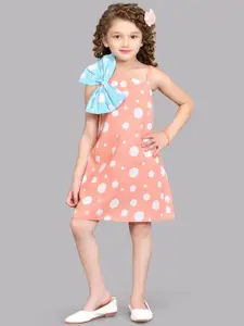 Pink Chick Girls Polka Dots Printed Shoulder Straps A-Line Dress