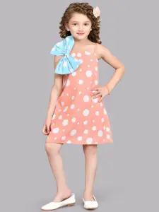Pink Chick Shoulder Straps Polka Dot Printed Cotton A-Line Dress