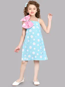 Pink Chick Girls Polka Dot Print One Shoulder Bow Detail Cotton A-Line Dress