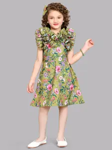 Pink Chick Floral Print Puff Sleeve Ruffled A-Line Dress