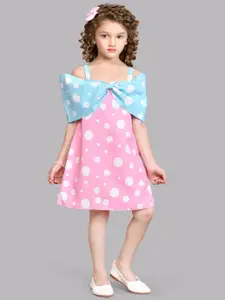 Pink Chick Girls Polka Dot Printed Shoulder Straps Cotton A-Line Dress
