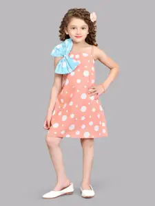 Pink Chick Girls Polka Dot Print One Shoulder Bow Detail Cotton A-Line Dress