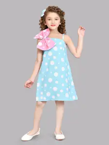 Pink Chick Girls Polka Dot Print One Shoulder Bow Detail Cotton A-Line Dress