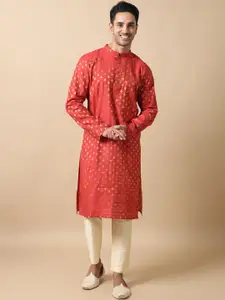 FILORI STUDIO Ethnic Motifs Woven Design Mandarin Collar Jacquard Straight Kurta