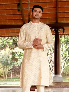 FILORI STUDIO Ethnic Motifs Mandarin Collar Jacquard Straight Kurta