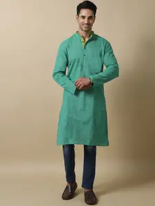 FILORI STUDIO Woven Design Band Collar Cotton Straight Kurta